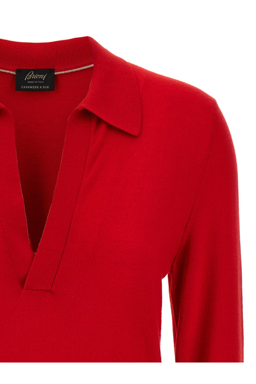 Поло з кашеміру та шовку Червоний BRIONI UMQE0LP1K826400 Поло з кашеміру та шовку Червоний BRIONI UMQE0LP1K826400