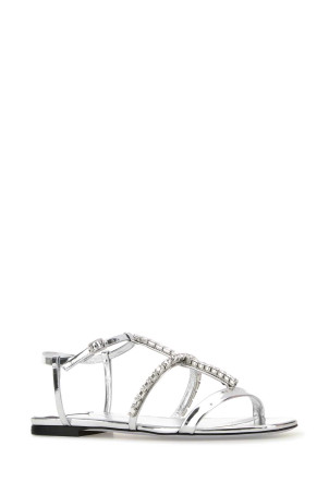 Срібні шкіряні босоніжки Gwyn від JIMMY CHOO (GWYNFLATIOX) Срібні шкіряні босоніжки Gwyn від JIMMY CHOO (GWYNFLATIOX)