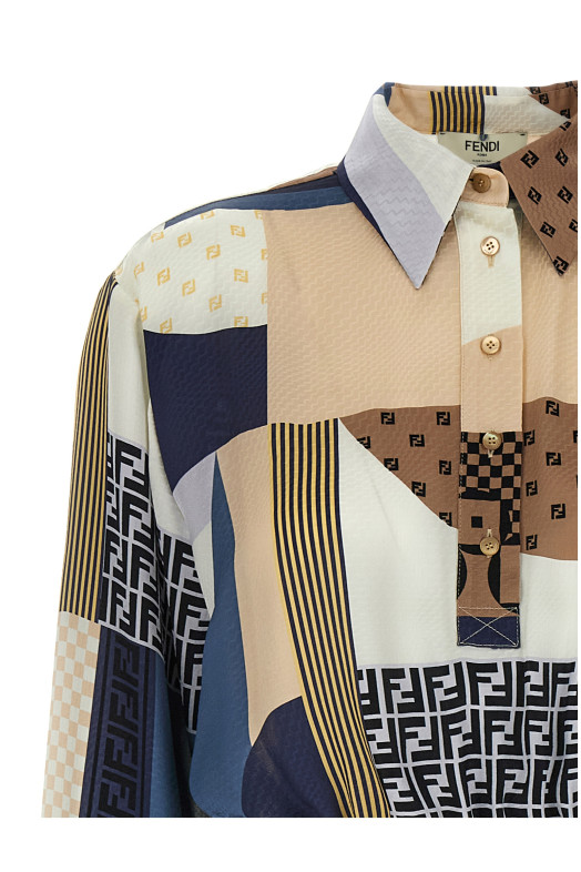 Шовкова сукня в стилі печворк Різнобарвна FENDI FDD374AUQMF1SAT Шовкова сукня в стилі печворк Різнобарвна FENDI FDD374AUQMF1SAT