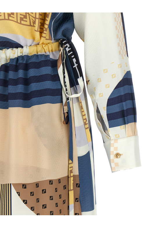 Шовкова сукня в стилі печворк Різнобарвна FENDI FDD374AUQMF1SAT Шовкова сукня в стилі печворк Різнобарвна FENDI FDD374AUQMF1SAT