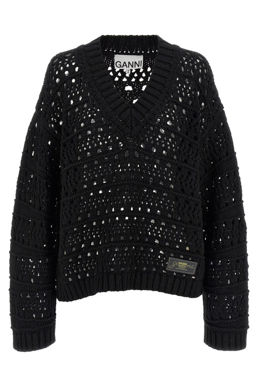 Свитер с V-образным вырезом GANNI 'Black Crochet' Черный K2543099 Свитер с V-образным вырезом GANNI 'Black Crochet' Черный K2543099