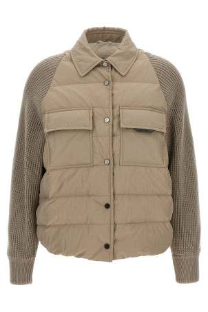 Пуховик из двух материалов BRUNELLO CUCINELLI 'Shiny Flap Detail' Бежевый MD5997695PC9123 Пуховик из двух материалов BRUNELLO CUCINELLI 'Shiny Flap Detail' Бежевый MD5997695PC9123