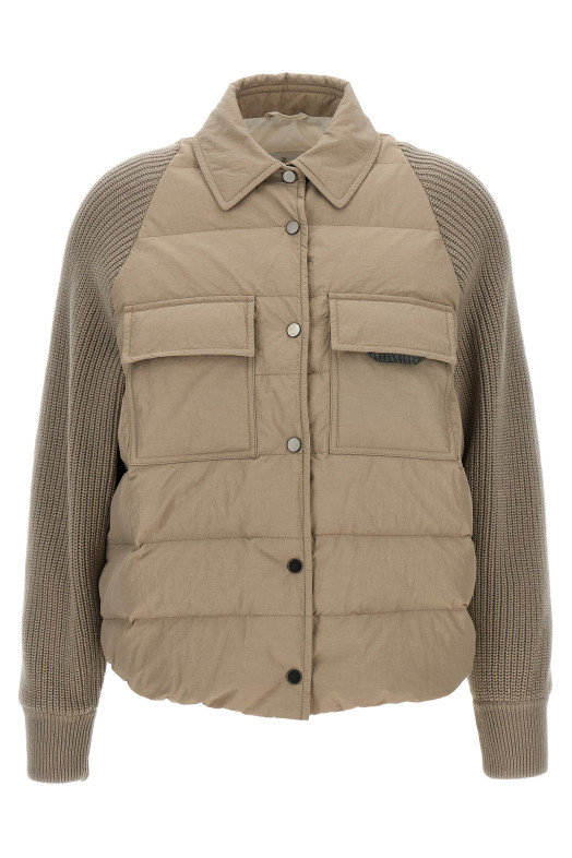 Пуховик з двох матеріалів з блискучим клапаном Бежевий MD5997695PC9123 Пуховик з двох матеріалів з блискучим клапаном Бежевий MD5997695PC9123