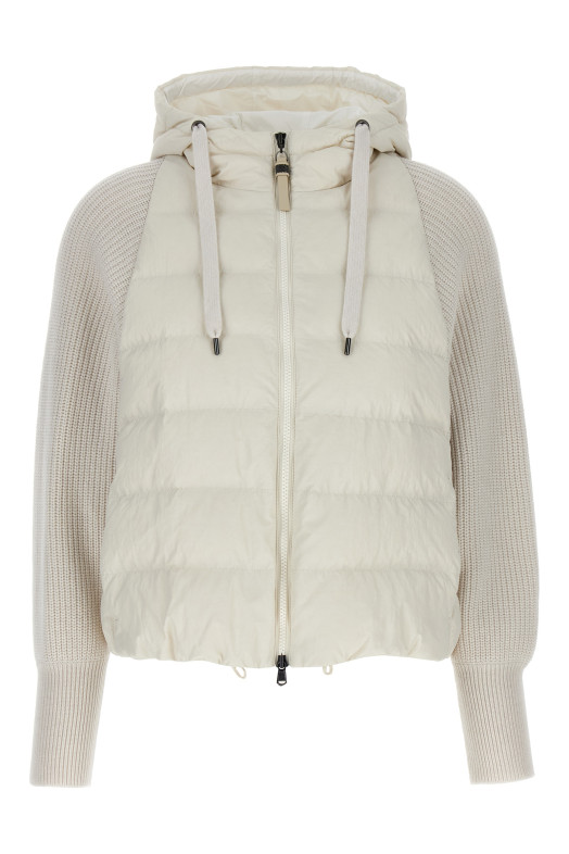 Куртка-пуховик з двох матеріалів Біла BRUNELLO CUCINELLI MD5997699PC1709 Куртка-пуховик з двох матеріалів Біла BRUNELLO CUCINELLI MD5997699PC1709