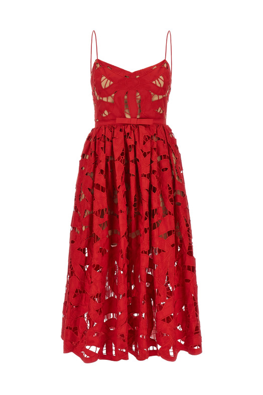 'Red Bow Embroidered Midi' dress Red