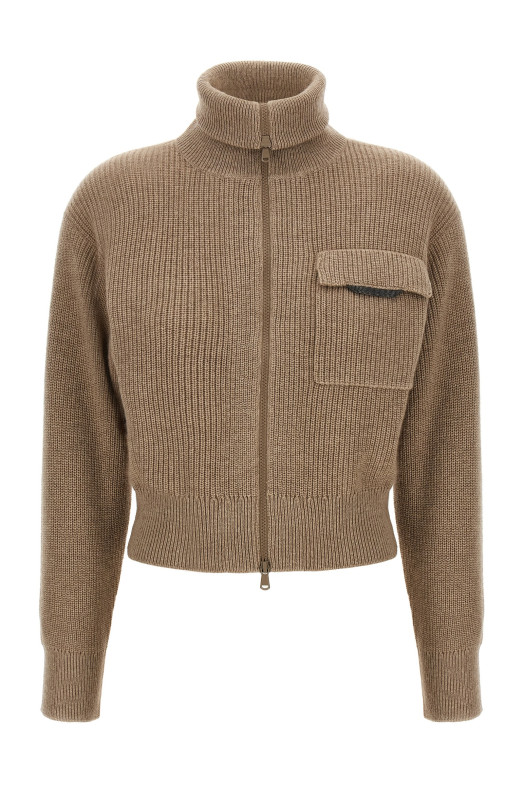 'Shiny Flap Detail' cropped cardigan Beige