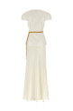 Платье макси из кремовой тафты с цепным поясом Белое PF25017XACCREAM Платье макси из кремовой тафты с цепным поясом Белое PF25017XACCREAM