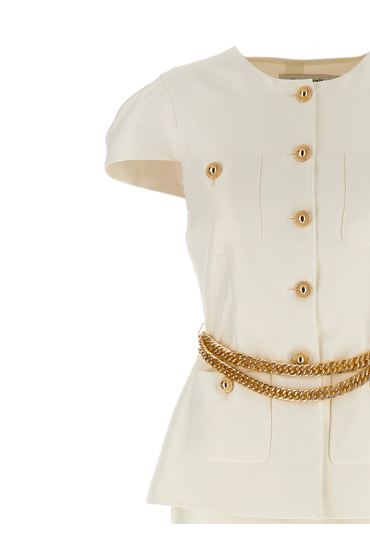 Платье макси из кремовой тафты с цепным поясом Белое PF25017XACCREAM Платье макси из кремовой тафты с цепным поясом Белое PF25017XACCREAM