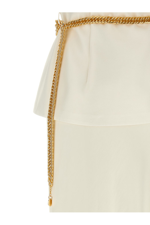 Платье макси из кремовой тафты с цепным поясом Белое PF25017XACCREAM Платье макси из кремовой тафты с цепным поясом Белое PF25017XACCREAM