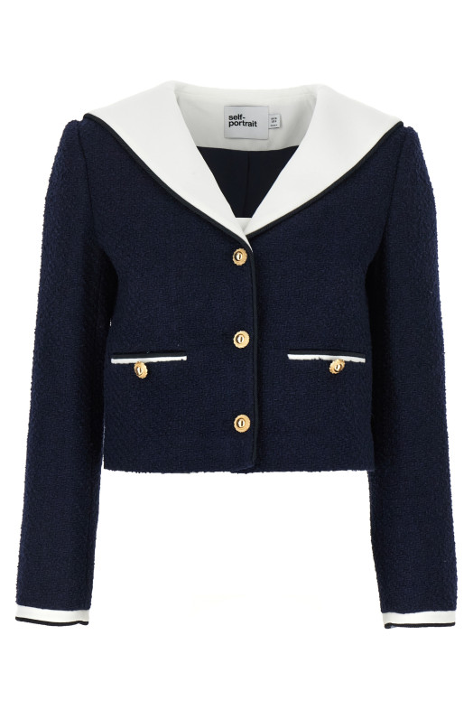 Блейзер SELF PORTRAIT 'Navy Boucle Contrast Collar' Синій PF25034JBLBLUE Блейзер SELF PORTRAIT 'Navy Boucle Contrast Collar' Синій PF25034JBLBLUE