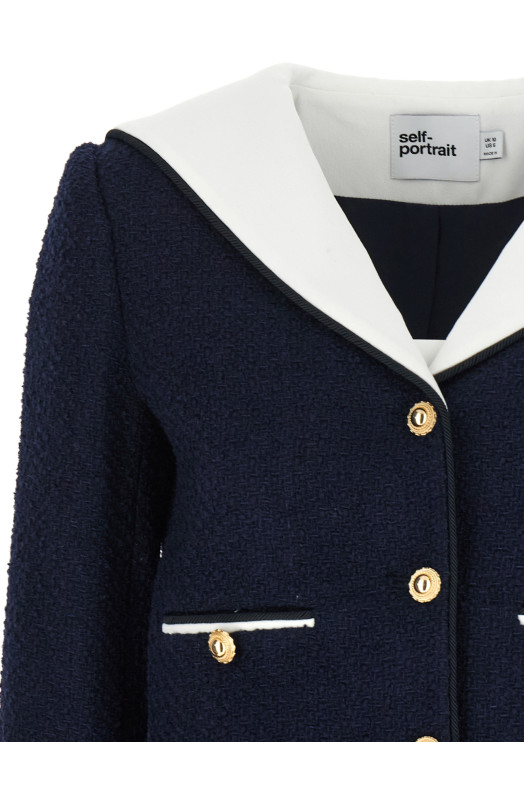 Блейзер SELF PORTRAIT 'Navy Boucle Contrast Collar' Синій PF25034JBLBLUE Блейзер SELF PORTRAIT 'Navy Boucle Contrast Collar' Синій PF25034JBLBLUE