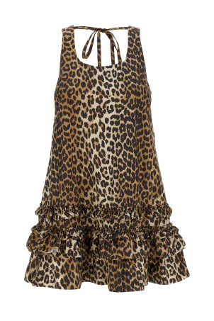 Платье GANNI 'Leopard Cotton Poplin Mini' коричневое W0906943 Платье GANNI 'Leopard Cotton Poplin Mini' коричневое W0906943