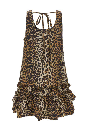 Платье GANNI 'Leopard Cotton Poplin Mini' коричневое W0906943 Платье GANNI 'Leopard Cotton Poplin Mini' коричневое W0906943