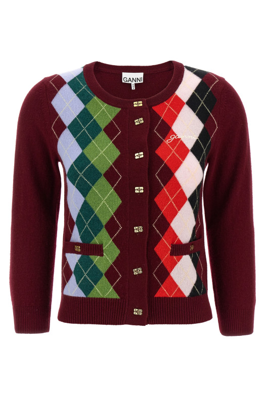 Кардиган GANNI 'Burgundy Check' цвета бордо K2532730