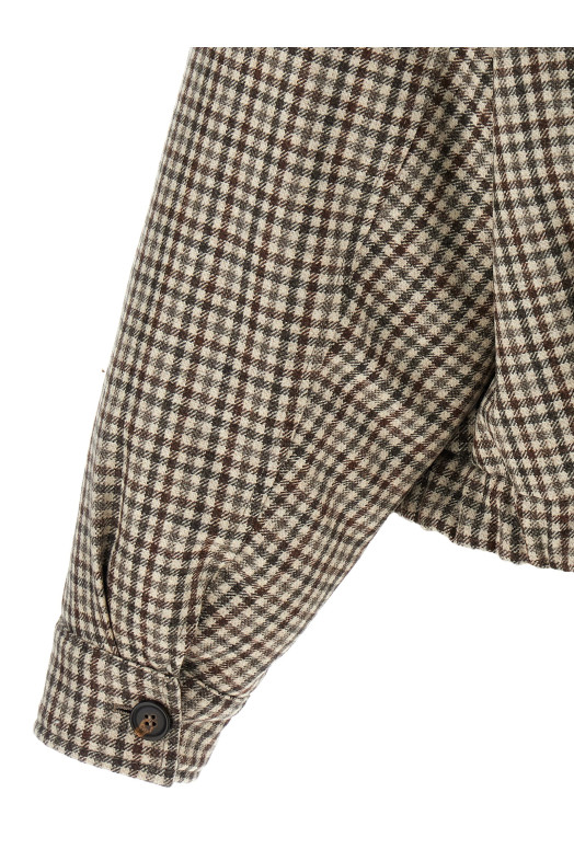 'Shiny Zipper Pull' check jacket Beige