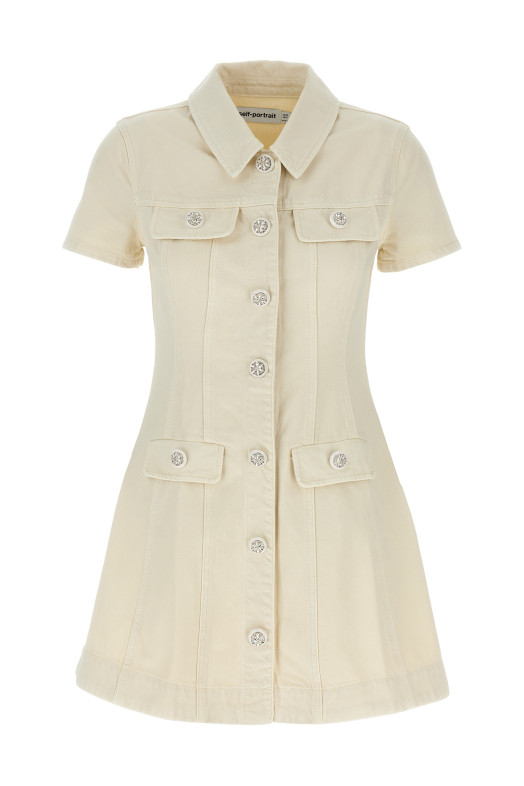 Джинсова міні-сукня з кремовим комірцем Білий PF25811SCCREAM Джинсова міні-сукня з кремовим комірцем Білий PF25811SCCREAM