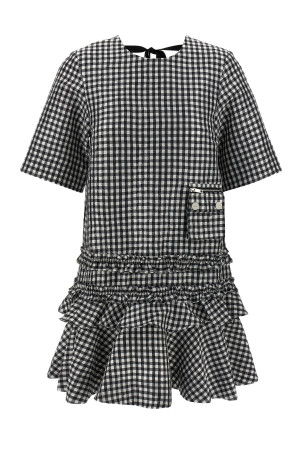 Платье GANNI 'Crinkled Check Mini' Черно-серое W0464099 Платье GANNI 'Crinkled Check Mini' Черно-серое W0464099