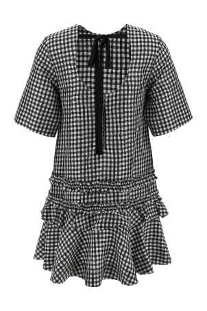 Платье GANNI 'Crinkled Check Mini' Черно-серое W0464099 Платье GANNI 'Crinkled Check Mini' Черно-серое W0464099