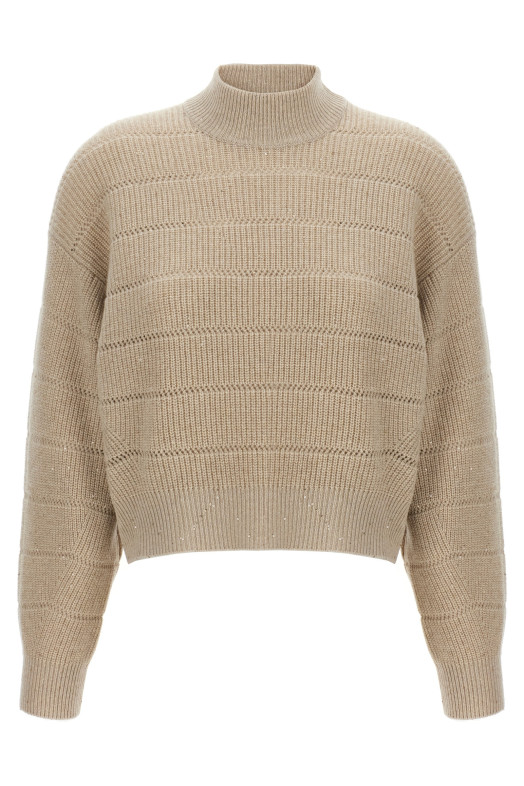 'Rustic Dazzling Net' cropped sweater Beige