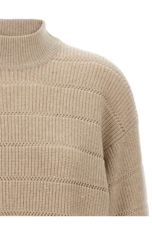 'Rustic Dazzling Net' cropped sweater Beige