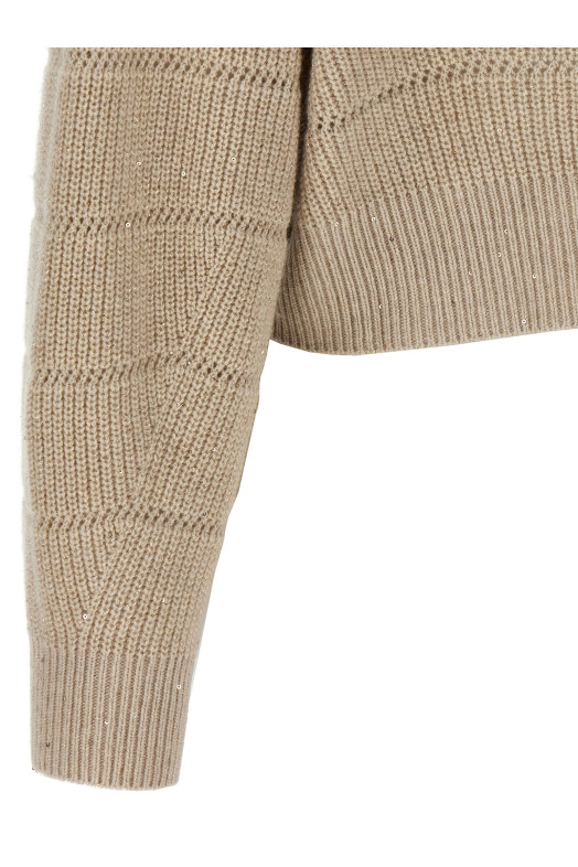 'Rustic Dazzling Net' cropped sweater Beige
