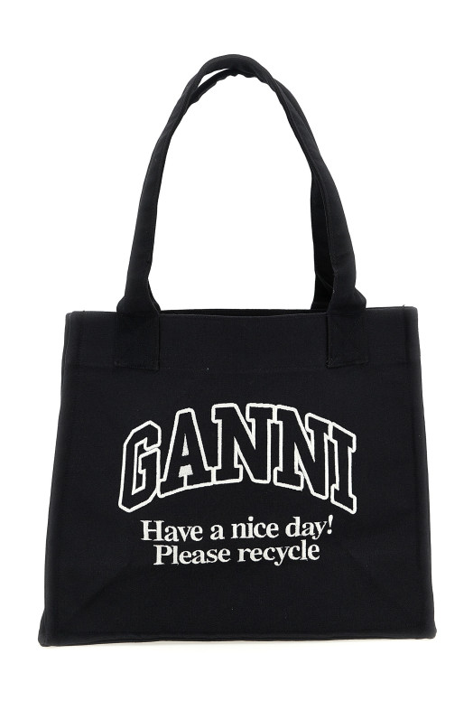 Сумка для покупок GANNI 'Large Easy Shopper Contrasted Logo' черно-серая A6647252 Сумка для покупок GANNI 'Large Easy Shopper Contrasted Logo' черно-серая A6647252