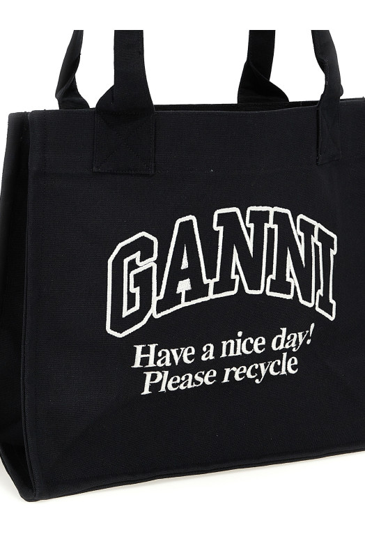 Сумка для покупок GANNI 'Large Easy Shopper Contrasted Logo' черно-серая A6647252 Сумка для покупок GANNI 'Large Easy Shopper Contrasted Logo' черно-серая A6647252
