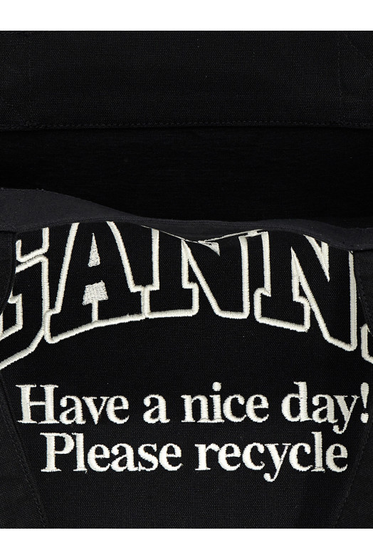 Сумка для покупок GANNI 'Large Easy Shopper Contrasted Logo' черно-серая A6647252 Сумка для покупок GANNI 'Large Easy Shopper Contrasted Logo' черно-серая A6647252