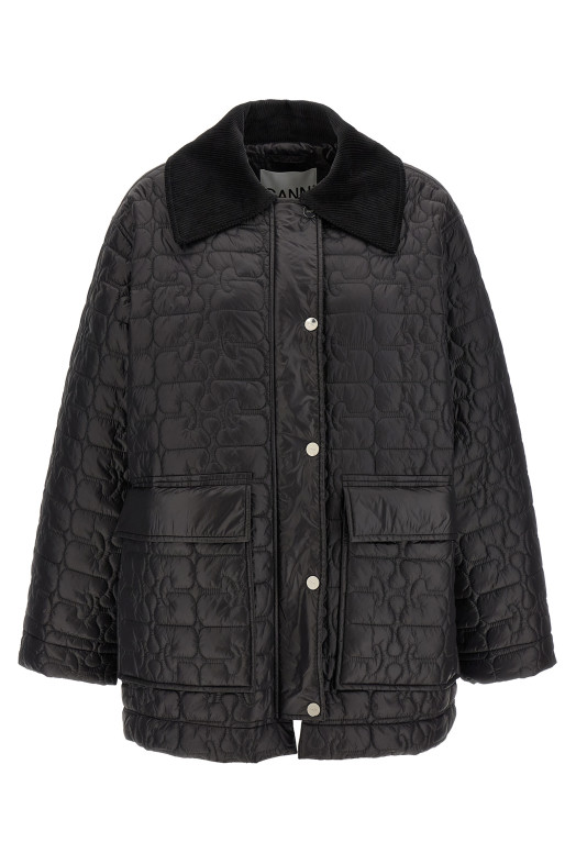Куртка GANNI 'Black Shiny Quilt Midi' Черный W0343252