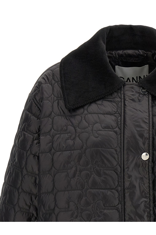 Куртка GANNI 'Black Shiny Quilt Midi' Черный W0343252