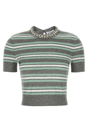 'Grey Striped Crystal Trim Knit' sweater Gray 'Grey Striped Crystal Trim Knit' sweater Gray