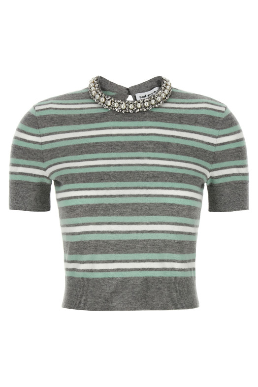 'Grey Striped Crystal Trim Knit' sweater Gray 'Grey Striped Crystal Trim Knit' sweater Gray