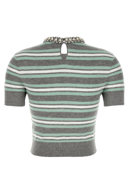 'Grey Striped Crystal Trim Knit' sweater Gray 'Grey Striped Crystal Trim Knit' sweater Gray