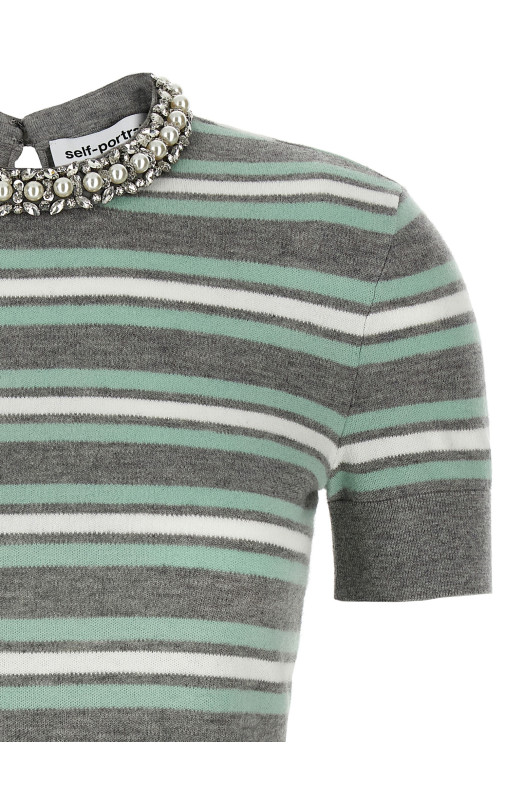 'Grey Striped Crystal Trim Knit' sweater Gray 'Grey Striped Crystal Trim Knit' sweater Gray
