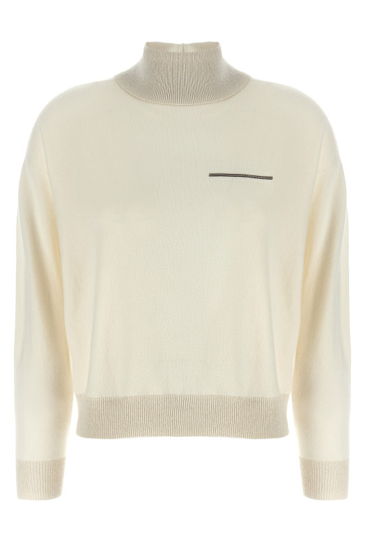 Светр з люрексовими деталями з водолазкою Білий A99286F12K9010B03B