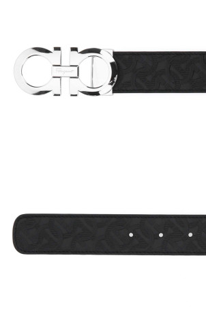 Черный кожаный ремень с двусторонней застежкой Черный SALVATORE FERRAGAMO (675542724127)