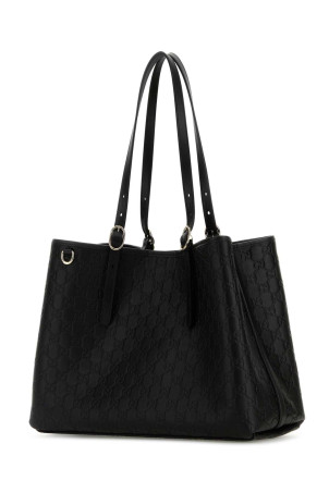 Чорна шкіряна велика сумка для покупок з емблемою GG Чорна GUCCI (815213AAFDV) Чорна шкіряна велика сумка для покупок з емблемою GG Чорна GUCCI (815213AAFDV)
