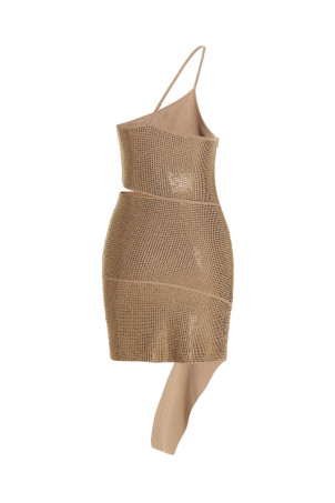 Sequin one shoulder dress Beige