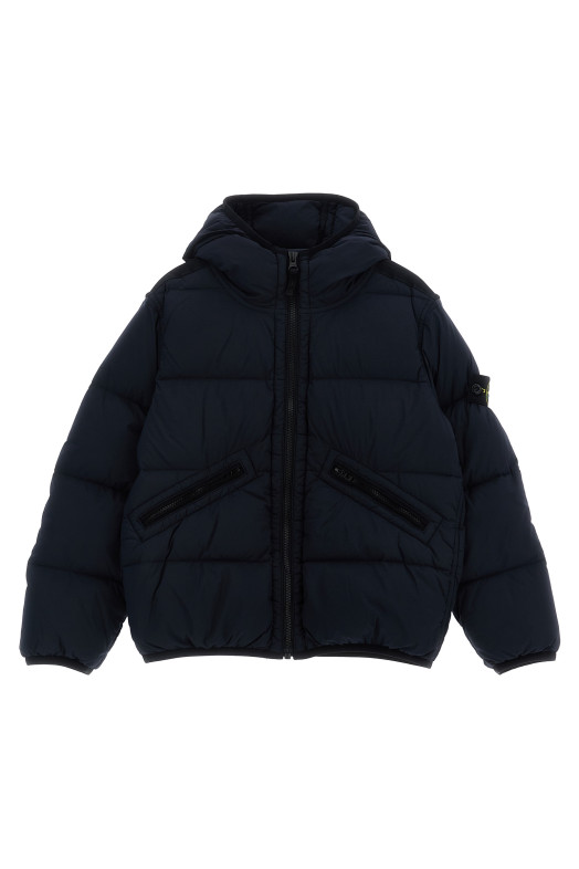 Logo patch hooded down jacket Blue