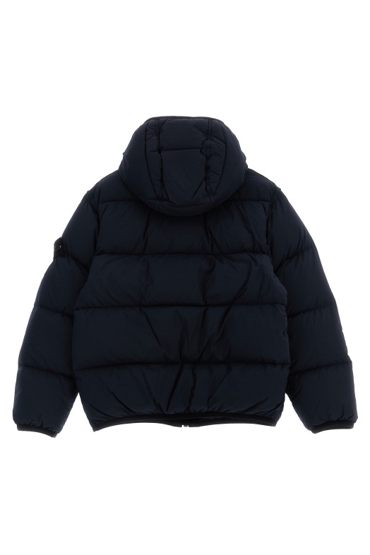 Logo patch hooded down jacket Blue