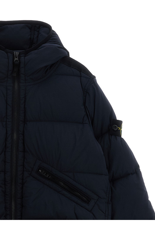 Logo patch hooded down jacket Blue