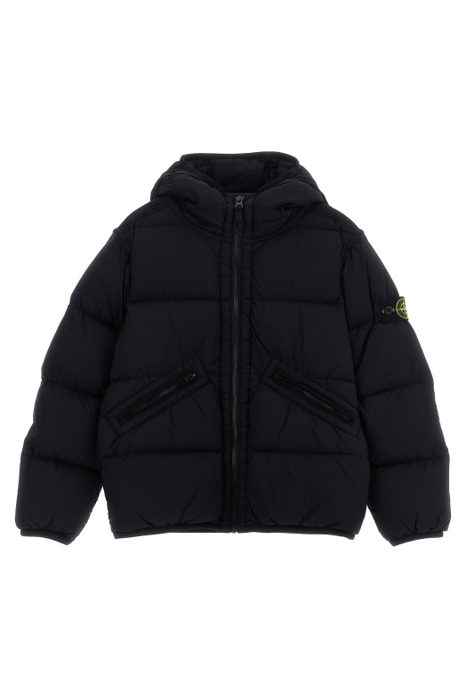 Logo patch hooded down jacket Black