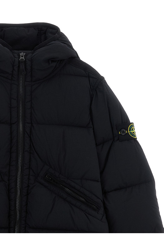 Logo patch hooded down jacket Black