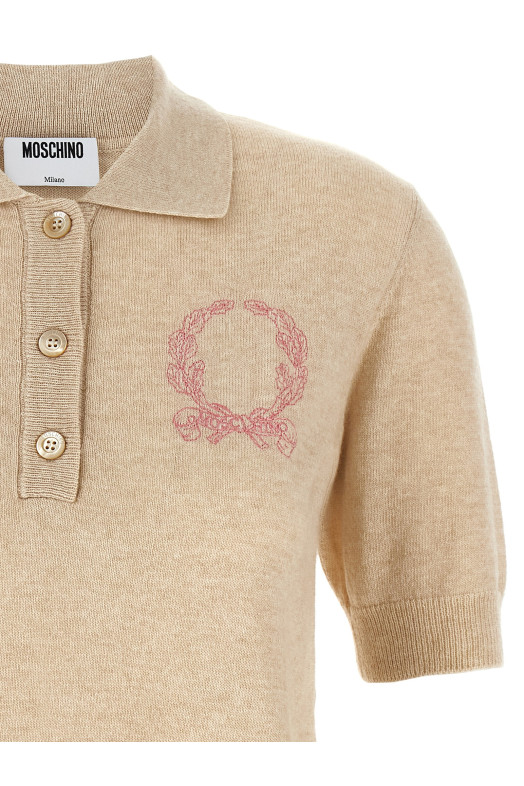Светр з вишивкою поло Бежевий MOSCHINO A092955020018 Светр з вишивкою поло Бежевий MOSCHINO A092955020018