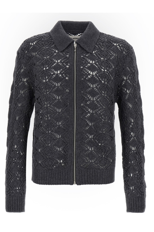 Openwork wool cardigan Gray