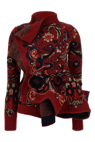 Жаккардовий вовняний кардиган Червоний SACAI 2507983701 Жаккардовий вовняний кардиган Червоний SACAI 2507983701