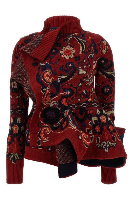Жаккардовий вовняний кардиган Червоний SACAI 2507983701 Жаккардовий вовняний кардиган Червоний SACAI 2507983701