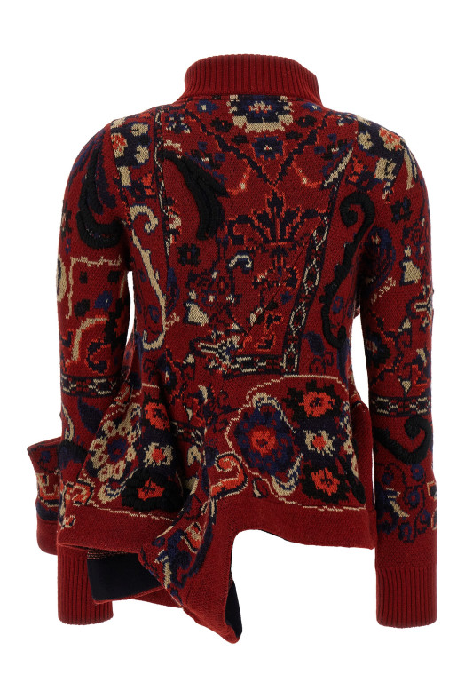 Жаккардовий вовняний кардиган Червоний SACAI 2507983701 Жаккардовий вовняний кардиган Червоний SACAI 2507983701