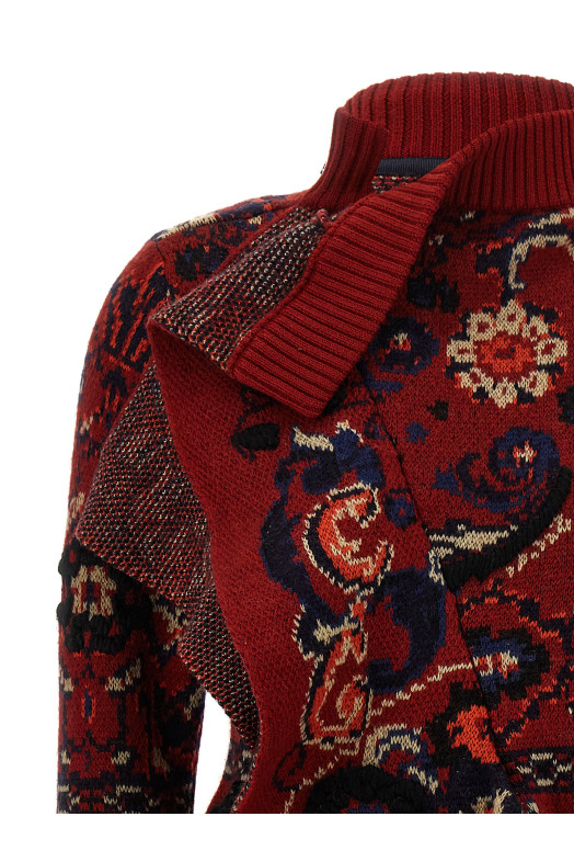 Жаккардовий вовняний кардиган Червоний SACAI 2507983701 Жаккардовий вовняний кардиган Червоний SACAI 2507983701
