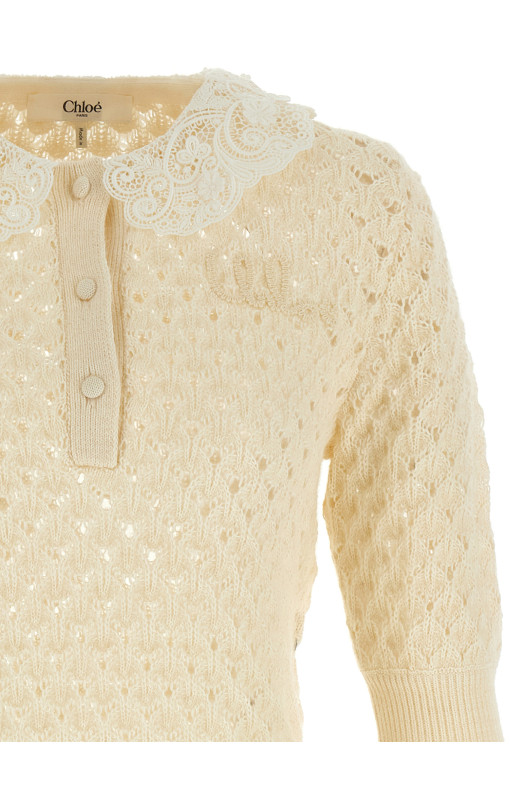 В'язаний трикотаж Pointelle Білий CHLOÉ CH25AMP47590107 В'язаний трикотаж Pointelle Білий CHLOÉ CH25AMP47590107